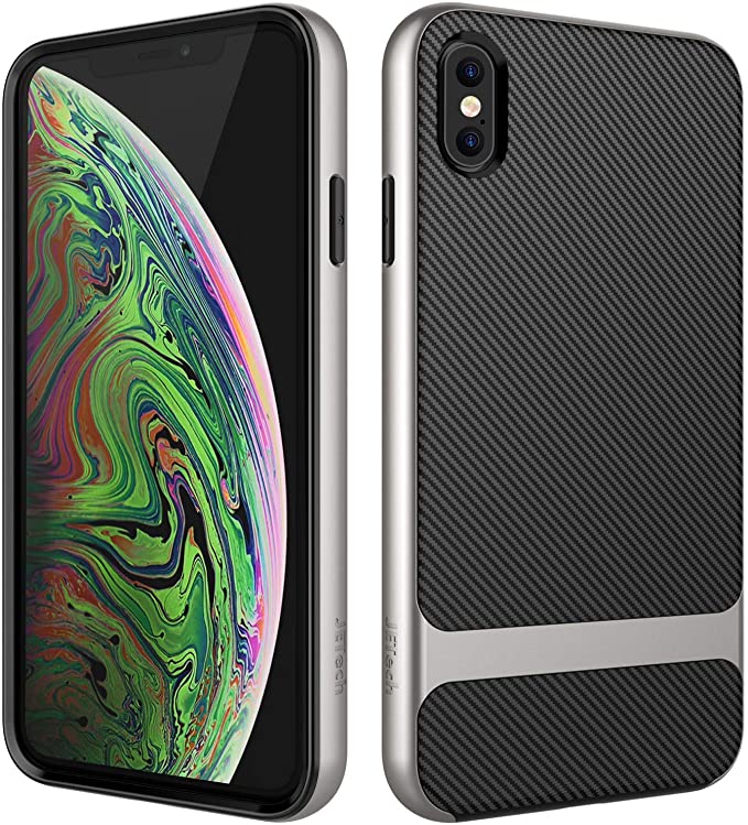 JETech Case for Apple iPhone Xs Max, Slim Protective Cover with Shock-Absorption, Carbon Fiber Design, Grey