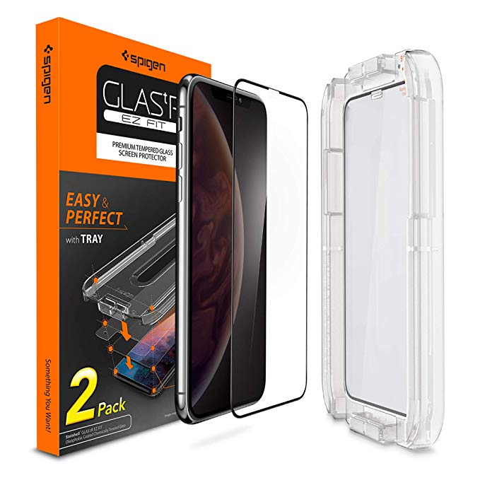 Spigen, 2Pack, iPhone XS / X Screen Protector (5.8"), EZ FIT, Installation Kit Included, Premium 9H Tempered Glass, Case Friendly, Full Coverage, Face ID Compatible, Ultra Clear, 5.8 inch, iPhone X Screen Protector / iPhone XS Screen Protector (2018) (063GL25165)