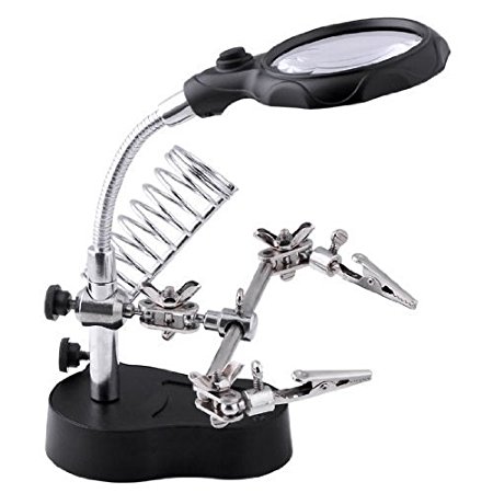 MAGIKON New 3rd Helping Hand Magnifying Soldering Iron Stand , LED Magnifier , 3.5x(65mm Lens) and 12x(17mm Lens) , Long-life LED , 360 degrees' Swivel of the Magnifier , Recommand for light work according to the size and weight