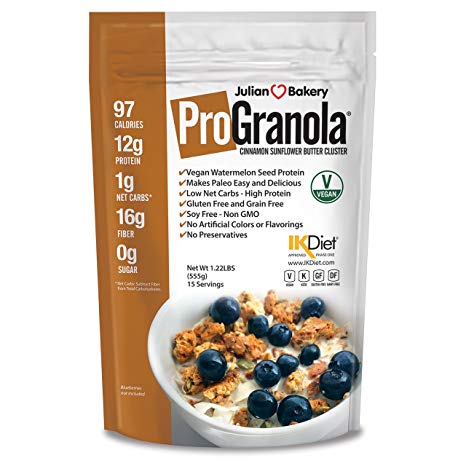 ProGranola 12g VeganⓋ Protein Cereal Cinnamon Cluster (1 Net Carb : Gluten-Free : Grain-Free : Soy-Free) (15 Servings)