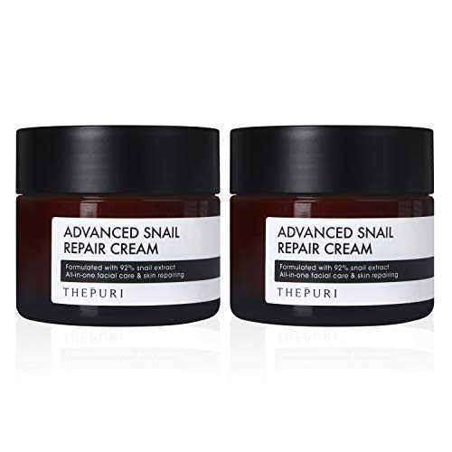 THEPURI Advanced Snail Repair Cream 3.17fl.oz. (90g) (Pack of 2) - Anti-Aging Deep Moisturizing Whitening Skin Care / 92% Snail Mucin Extract Facial Moisturizer