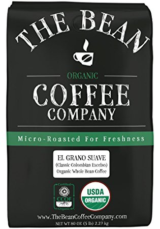 The Bean Coffee Company, El Grano Suave (Columbian Excelso) Organic Whole Bean Coffee, 5-Pound Bags
