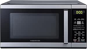 Farberware FMO09BLKSS Countertop 900 Watts Microwave Oven with Child Lock-Perfect for Apartments and Dorms-Easy Clean Grey Interior, Staineless Steel