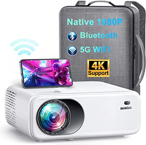 WiMiUS 5G WiFi Bluetooth Projector, W6 Full HD Native 1080P Projector with Carrying Case, 4D/4P ±50° Keystone & PPT, Zoom-50% Supported, Upgraded Brightness Video Projector for iOS Android PS5