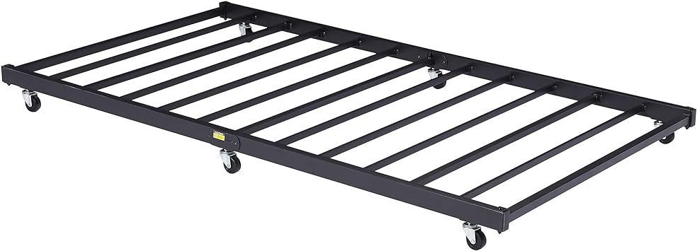 VECELO Twin Trundle Bed Frame Only/Roll Out/Enhanced & Up-Graded Metal Slats Support with Lockable Casters, Black