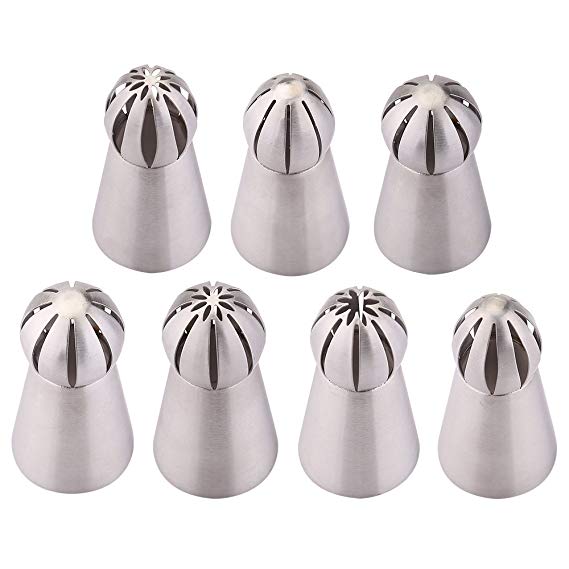 UTEN 7Pcs/Set Stainless Steel Sphere Ball Russian Piping Tips Icing Nozzles Cupcake DIY Decor Baking Tool