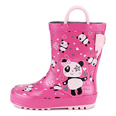 KomForme Kids Girl Rain Boots, Waterproof Rubber Printed with Handles in Various Prints and Different Sizes