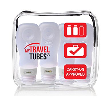 5 Pc Silicone Travel Bottles Set with Durable Bag by MyTravelTubes, TSA Approved