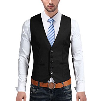 MAGE MALE Men's Vest Slim Fit V-Neck 5-Button Formal Sleeveless Business Suit Separate Waistcoat