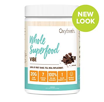 Vegan Protein & Greens Plant Based Meal Replacement Shake - Pea Protein - Patented Probiotic - Full Serving of Greens - Non GMO - 15 Servings - Oxyfresh Vibe Chocolate (New Look)