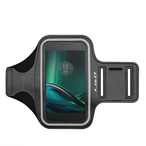 Moto G4 Play Armband, J&D Sports Armband for Motorola Moto G4 Play, Key holder Slot, Perfect Earphone Connection while Workout Running - Black