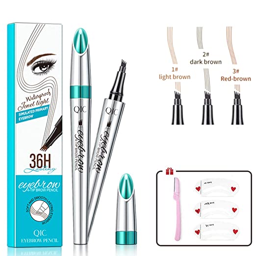 Microblading Eyebrow Tattoo Pen - BEENLE Waterproof Eyebrow Pencil, Lasting Smudge-proof Natural Looking Brows Effortlessly with a Micro-Fork Tip Applicator and Stays on All Day (Red Brown)