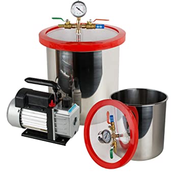 Enshey 5 Gallon Vacuum Chamber - Stainless Steel Vacuum Degassing Chamber Silicone Kit w/3 CFM Pump Hose (Shipping from USA)