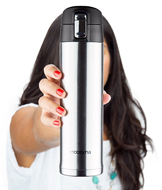 Insulated Travel Mug for Coffee And Tea by Cozyna, Stainless Steel, 16 oz, Silver