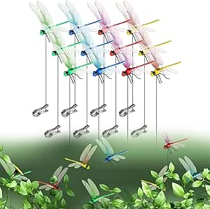 Artificial Dragonfly Pole Clips for Outdoors, 2024 New 3D Dragonfly Decor Gardening,3D Dragonfly Decor Gardening,3D Dragonfly Garden Decorative Clips Easy to Use (12pcs)