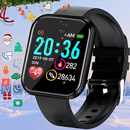 Pradory Smart Watch, Fitness Watch Activity Tracker for Android iOS Phones, Ip67 Waterproof Bluetooth Smartwatch Touch Screen Sports Watch with Heart Rate Blood Pressure Monitor Men Women Black