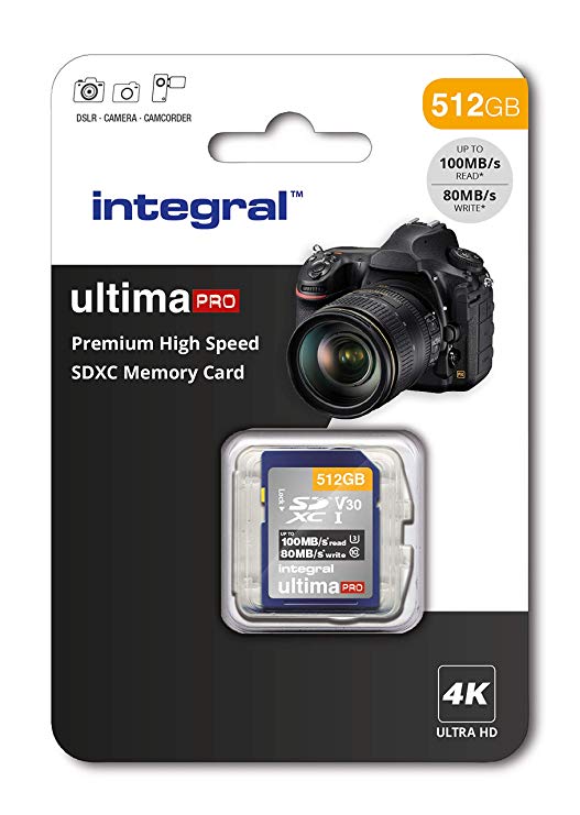 512Gb SD Card 4K Ultra-HD Video Premium High Speed Memory Card SDXC Up To 100MB/S V30 UHS-I U3 C10, by Integral