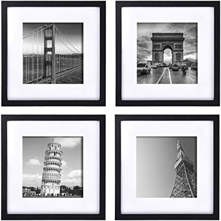 wenmer 12x12 Picture Frame Black Gallery Picture Frames with Mat to 8x8 for Wall Mount or Table Top 4 Pack