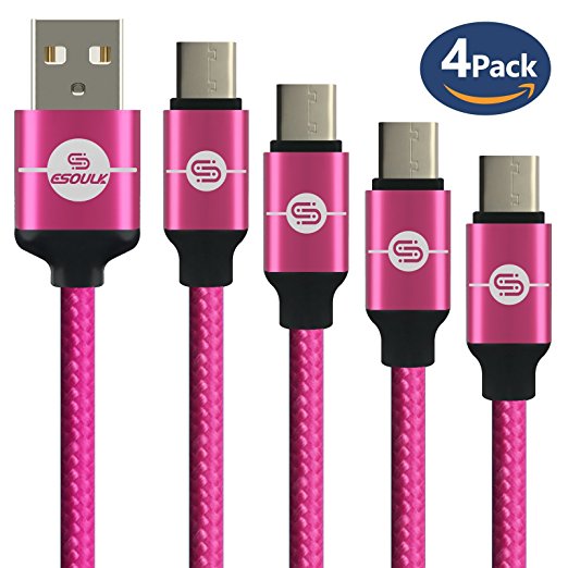 USB 2.0 Type C Cable 5ft, JS USB C to USB Hi-speed Nylon Braided Cord for Samsung Galaxy S8 Fast charger Hi-speed Pixel XL Nexus 5X 6P LG G5 G6 V20 Nintendo Switch and More (PinkX4)