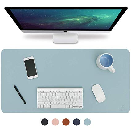 Knodel Desk Pad, Office Desk Mat, 31.5" x 15.7" PU Leather Desk Blotter, Laptop Desk Mat, Waterproof Desk Writing Pad for Office and Home, Dual-Sided (Light Blue/Silver)