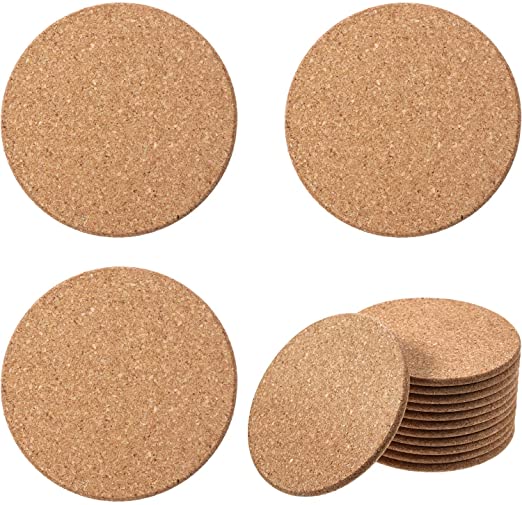 Wooden Thick Cork Drink Coasters, for Home Bar Kitchen Restaurant Cafe Wedding Supplies (0.2 Inch Thick x 4 Inch Diameter, 12 PCS)