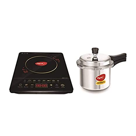 Pigeon by Stovekraft Induction Cooktop Combo Offer Pack of One Acer Plus Induction Stove and one Favourite 3 litres Aluminium Pressure Cooker with Induction Base