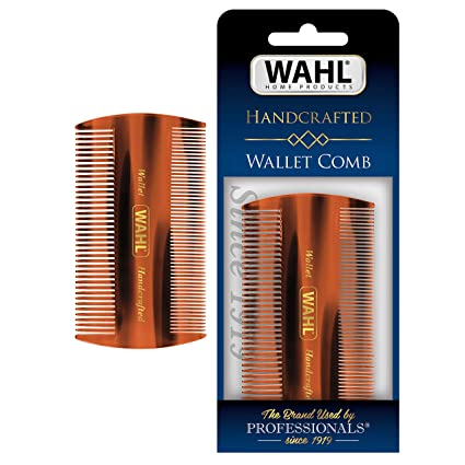 Wahl Beard & Moustache Wallet Comb for Men's Grooming - Handcrafted & Hand Cut with Cellulose Acetate - Smooth, Rounded Tapered Teeth - Model 3327