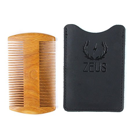 Zeus Organic Sandalwood Double-Sided Beard Comb with Leather Sheath!