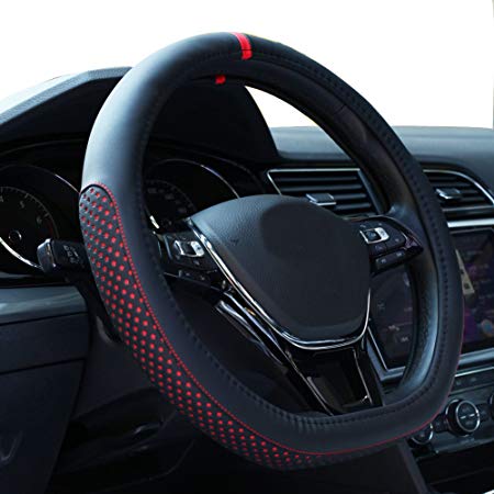 D Cut Steering Wheel Cover Wrap - ZATOOTO D Shaped Microfiber Leather Anti-skid Breathable Fashion 14.5"-15" 109D Red
