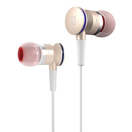 Heavy Bass Earphones, Langsdom A10 Metal Hifi In-ear Earbuds Headphones, Remote Control With Mic for iPhone,Samsung, iPad, Mp3,etc(Gold with Storage Case)