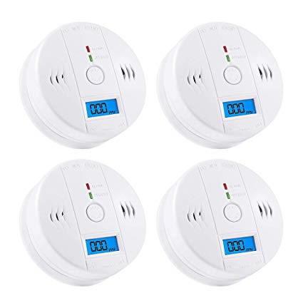 4-Pack CO Detector Carbon Monoxide Gas Detection,Alarm LCD Portable Security Gas Monitor,Battery Powered,Alarm Clock Warning (3 AA Battery not Included)