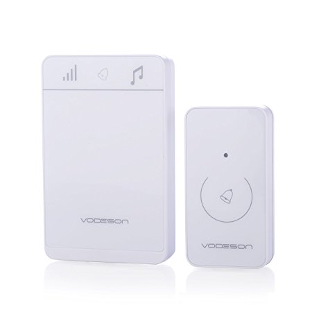 VODESON Wireless Doorbell Battery Chime Electronic Remote Control Waterproof Touch Button Portable Door Bell System 1 Touch Sensor Push Button and 1 Door Chime Use for Home, Apartments, Office-White