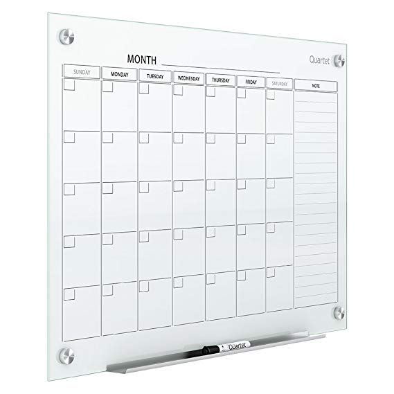 Quartet Magnetic Whiteboard Calendar, Glass Dry Erase White Board Planner, 4' x 3', White Surface, Frameless, Infinity (GC4836F)