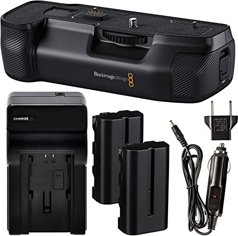 Blackmagic Design Pocket Cinema Camera Battery Grip for 6K Pro w/Battery Bundle - Includes: 2X Seller Supplied Replacement Batteries (NP-F570), AC/DC Rapid Travel Charger with Additional Car Adapter