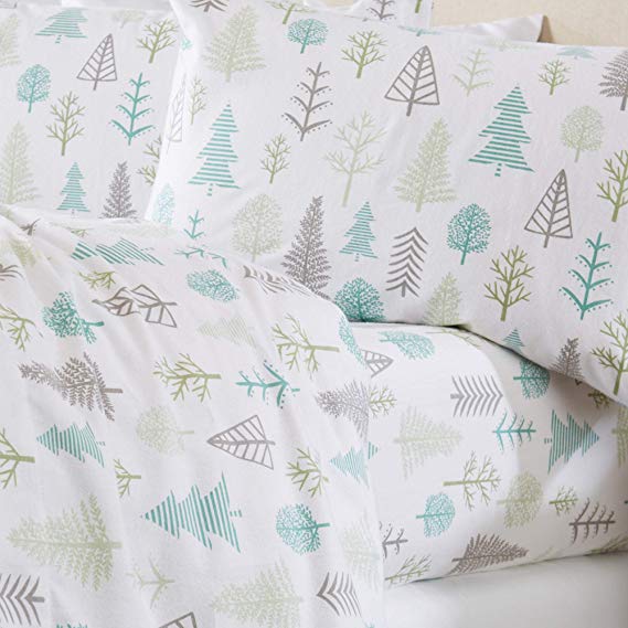 Home Fashion Designs Stratton Collection Extra Soft Printed 100% Turkish Cotton Flannel Sheet Set. Warm, Cozy, Lightweight, Luxury Winter Bed Sheets. (Queen, Winter Forest)