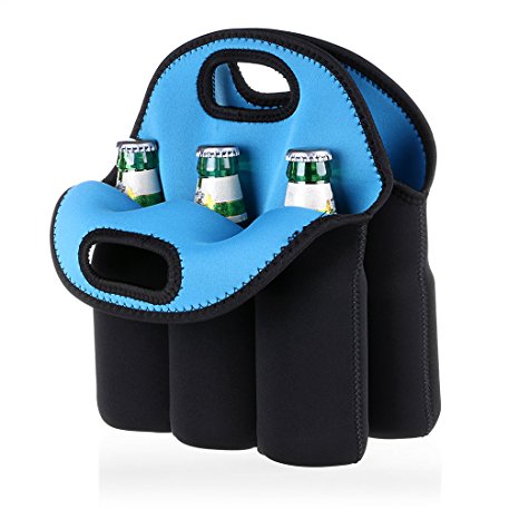 Hipiwe 6 Pack Bottle Can Carrier Tote Insulated Neoprene Baby Bottle Cooler Bag Water Beer Bottle Holder for Travel with Secure Carry Handle