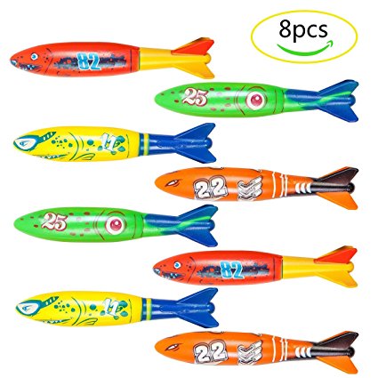ZICA 8 Pcs Summer Diving Toys Toypedo Bandits Throwing Diving Torpedo Paddle Parent-Child Interactive Toys for Children