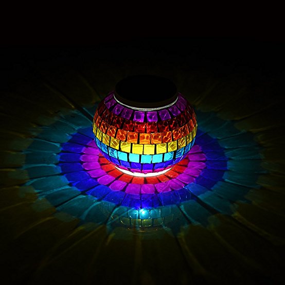 OSHIDE Solar Powered Mosaic Glass Ball Color Changing LED Light Garden Lights Table Lamps, Waterproof Outdoor Lights for Indoor & Outdoor Parties Decorations, Christmas, Ideal Gifts for Any Festival
