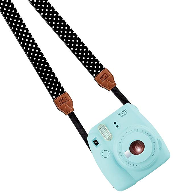 Katia Camera Shoulder Neck Strap Belt for Fujifilm Instax Mini 25/ Mini 8/ Mini 90 Instant Camera, Polaroid Socialmatic/ Z2300 Instant/ PIC300 Instant Camera, Nikon/ Canon Camera(Black/ white dots)