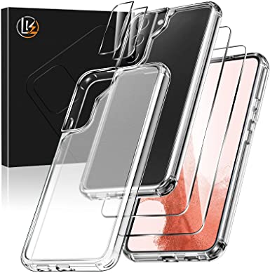 [5-in-1] LK for Samsung Galaxy S22 Case 5G, with 2 Pack Tempered Glass Screen Protector & 2 Pack Lens Protector, Matte-Finish, All-Round Protection, Shockproof, Anti-Scratches Kit for Galaxy S22