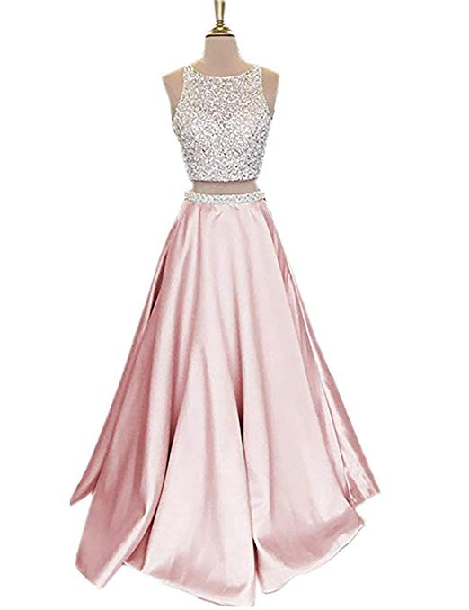 Women's Manual Beaded Two Piece Prom Dress 2019 Homecoming Formal Party Gown
