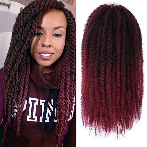 ALENTOO Afro Kinky Marley Braiding Hair 4packs Kanekalon Synthetic Twist Curly Hair 18 Inch Marley Braids Twist Crochet Braiding Hair Extensions for Women(T/Bug#)