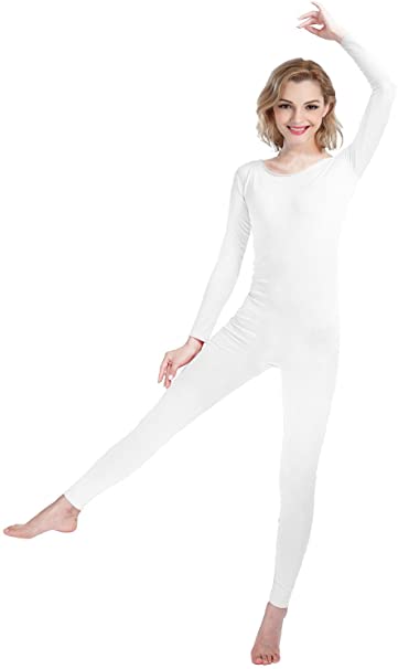 Shinningstar Girls' Women's Well-fit Spandex Fabric Bodysuit Long Sleeve Scoop Neckline Footless Dance Unitard