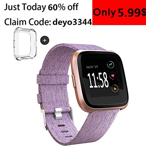 Deyo Compatible Woven Fabric Fitbit Versa Watch Bands Women Men with Protector eCase Cover Quick Releas with Classic Square Stainless Steel Buckle Bands Compatible Fitbit Versa Smartwatch