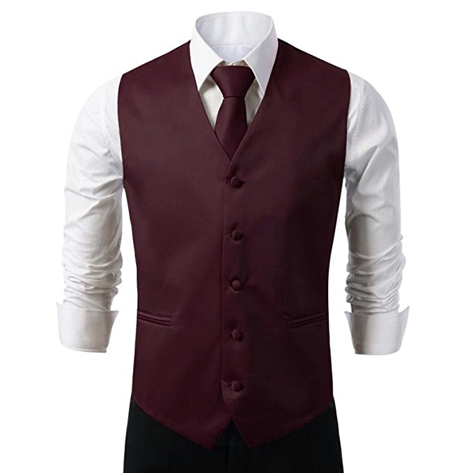 Brand Q 3pc Men's Dress Vest Necktie Pocket Square Set For Suit or Tuxedo