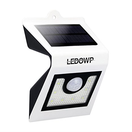 Outdoor Solar Lights, LEDOWP Solar Powered Motion Sensor Wall Light for Garden Decor (White)