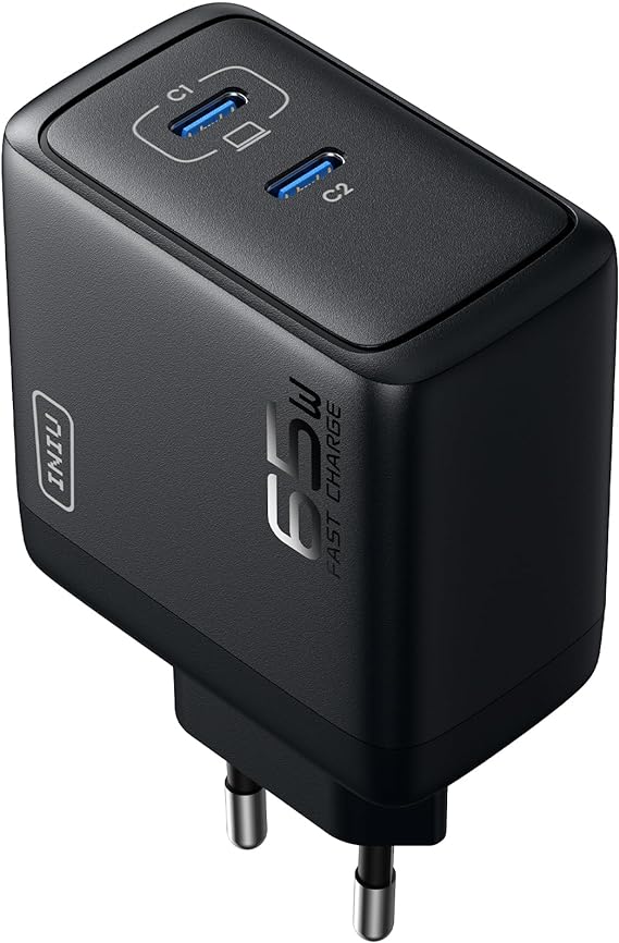 INIU 65W Chargeur USB C,GaN Ⅱ Tech 2-Port USB C-USB C Chargeur Rapide avec, Compact Gain de Place, pour MacBook iPad Pro/Air, iPhone 15 14 13 Pro Max, Galaxy S23 ect.