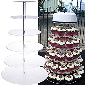 Jaketen 6 Tier Round Crystal Clear Acrylic Cupcake Stand - Cupcake Display Wedding Party Cake Tower[US STOCK] (6tiers, Clear)