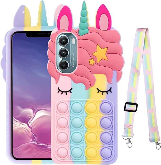 for Moto g Stylus 5g 2022 Case [Not 2021] Fidget Toys Protection Push Pop Bubble Fun Stress Relief Full Body Kawaii Cute Shockproof Silicone with Lanyard for Motorola Moto g Stylus 5g 2022 (Rainbow)