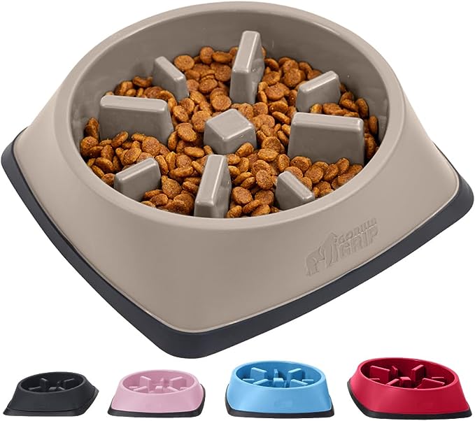 Gorilla Grip 100% BPA Free Slow Feeder Cat and Dog Bowl, Slows Down Pets Eating, Prevents Overeating, Puppy Training, Large, Small Breeds, Fun Puzzle Design, Wet Dry Food, Cats, Dogs 1 Cup, Beige